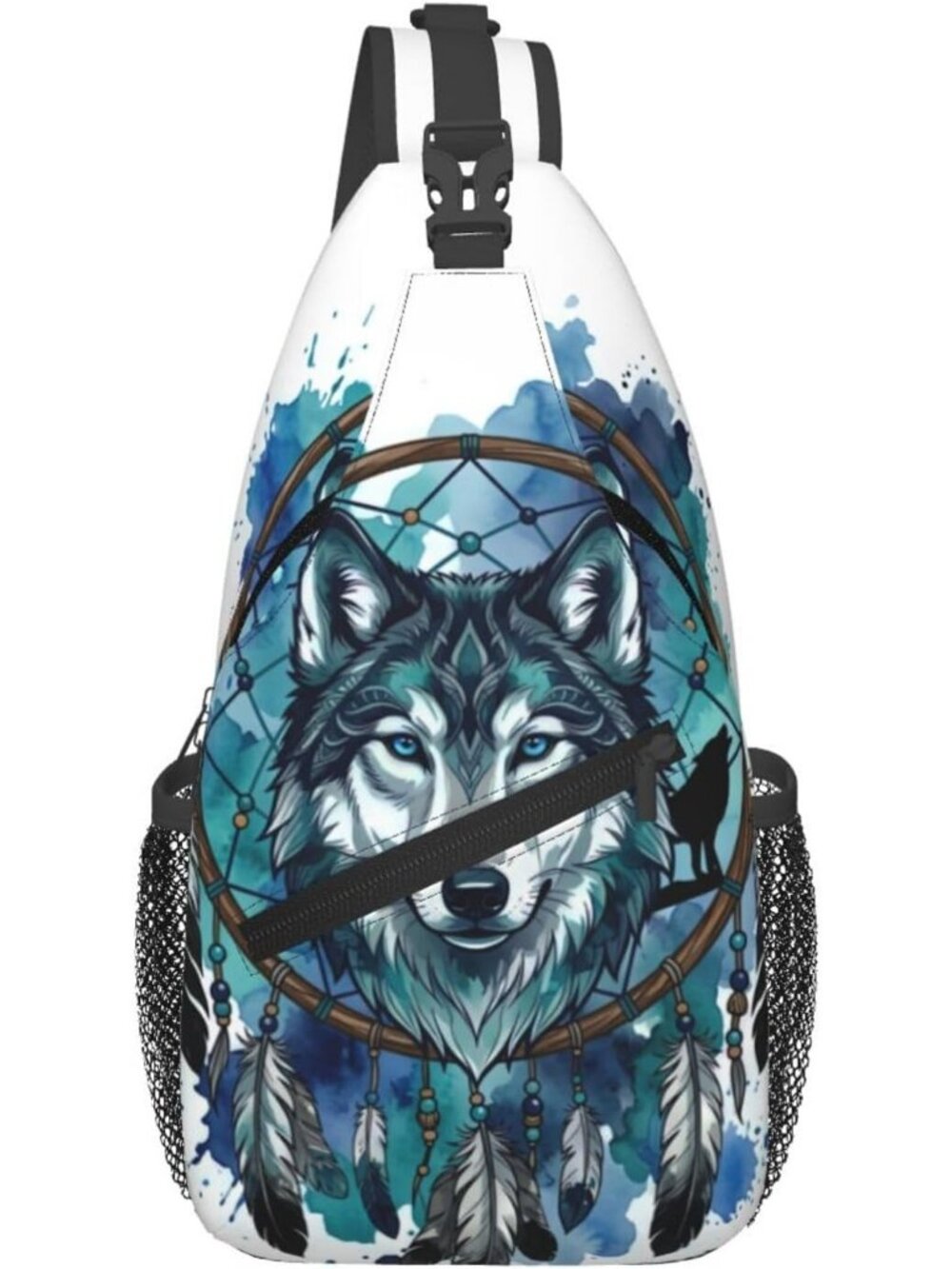 Unisex Native Wolf Halloween Travel Hiking Sling Backpack Casual Crossbody Bag